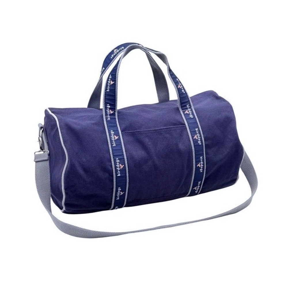 Birddogs Canvas Duffle Bag Navy Blue Gray Strap Gym Travel Weekender